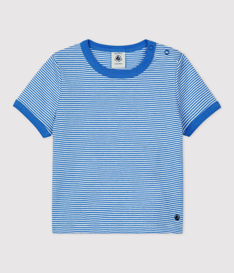 Babies' Organic Cotton Pinstriped Short-Sleeved T-Shirt blue/white