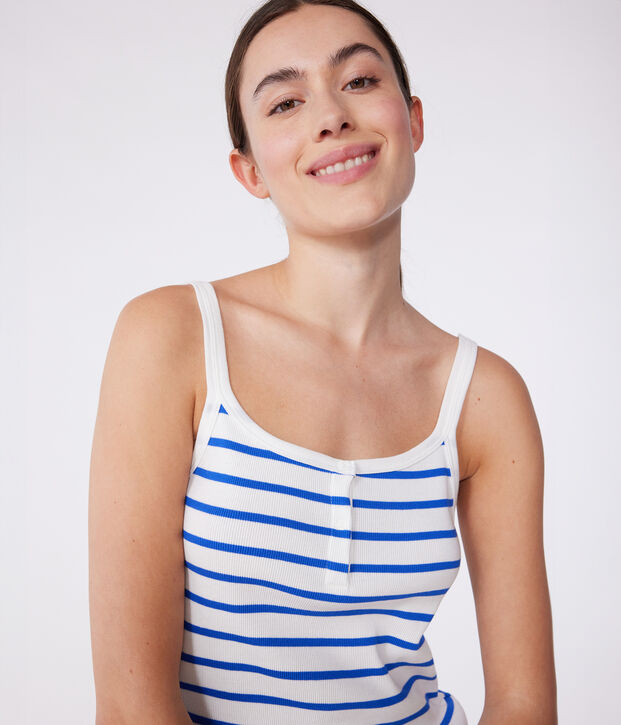 Women's short, stripy, strappy pyjamas white/blue