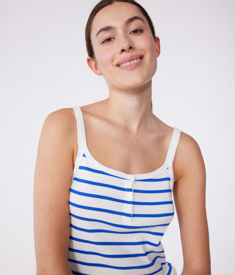 Women's short, stripy, strappy pyjamas white/blue