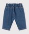 Babies' trousers in plain denim with heart embroidery blue