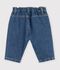 Babies' trousers in plain denim with heart embroidery blue