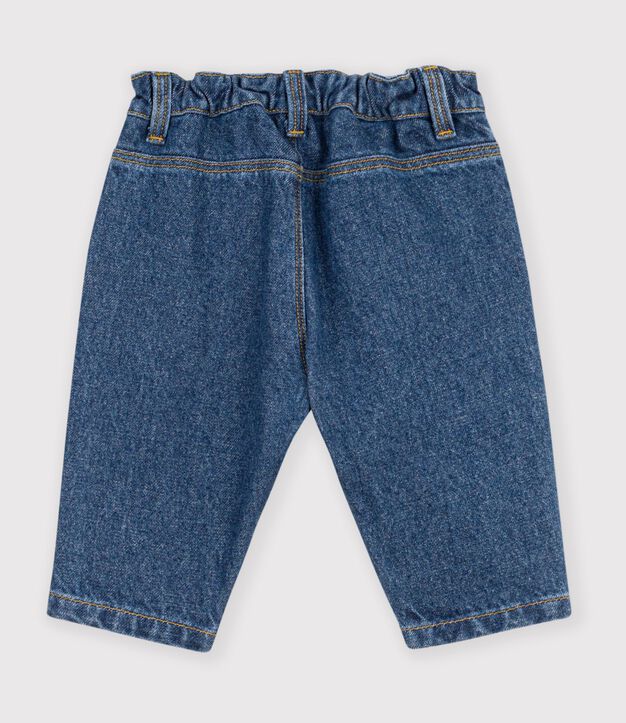 Babies' trousers in plain denim with heart embroidery blue