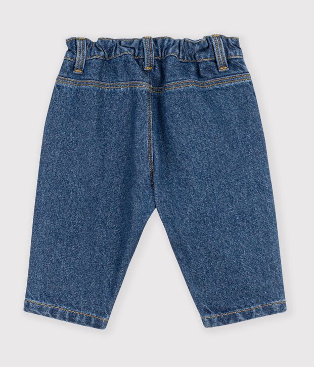 Babies' trousers in plain denim with heart embroidery blue