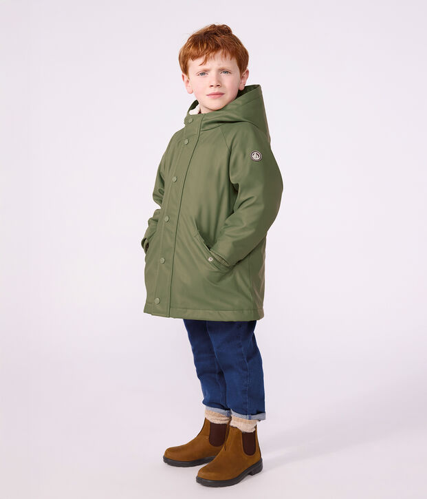 Children's plain winter raincoat OLIVINE
