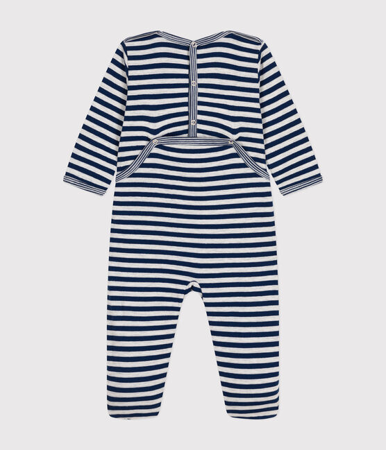 Babies' Stripy Tube Knit Pyjamas MEDIEVAL blue/MONTELIMAR