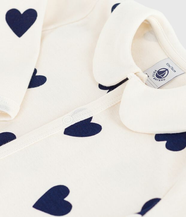 Babies' footless printed cotton pyjama suit blue/blue