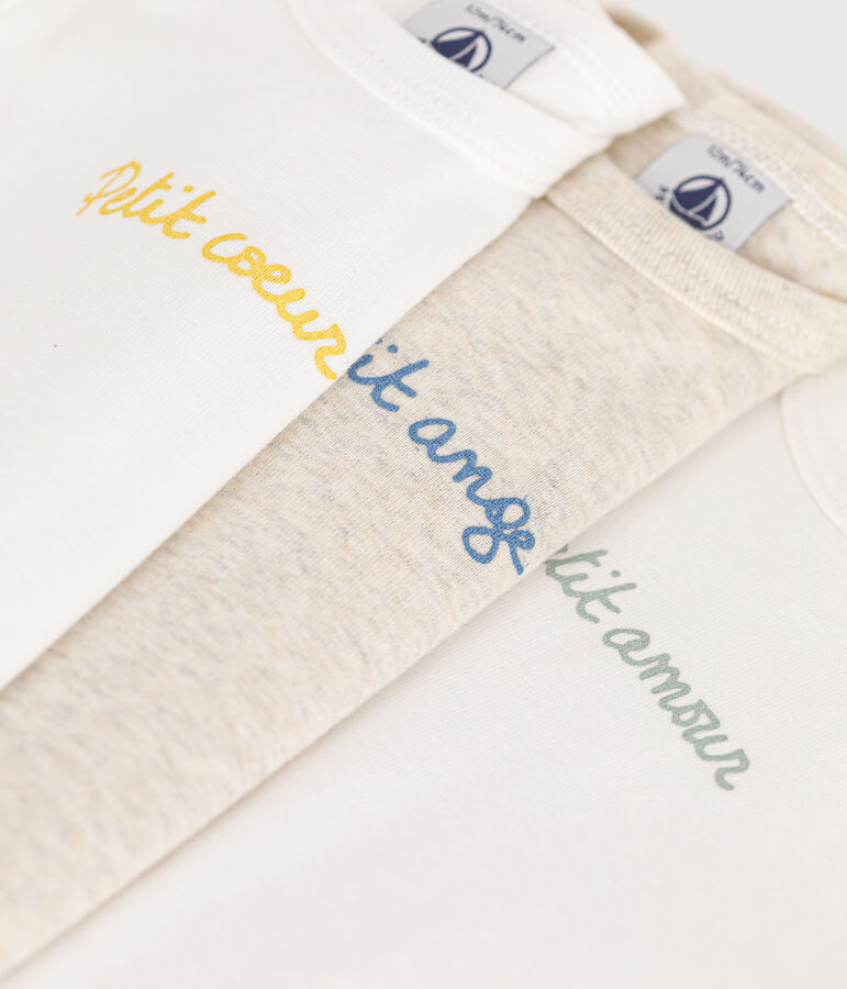 Babies' long-sleeved cotton bodysuits with messages - 3-pack multicolor