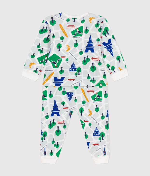 Babies' Paris Print Footless Cotton Pyjamas white/blue