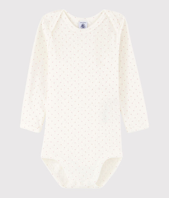 Baby Girls' Long-Sleeved Bodysuit MARSHMALLOW white/CHARME pink