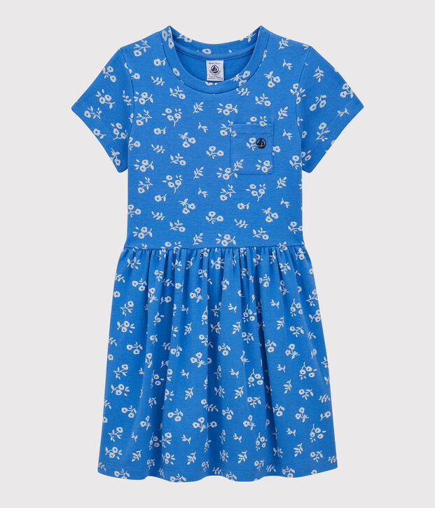 Girls' Short-Sleeved Cotton Dress blue/white