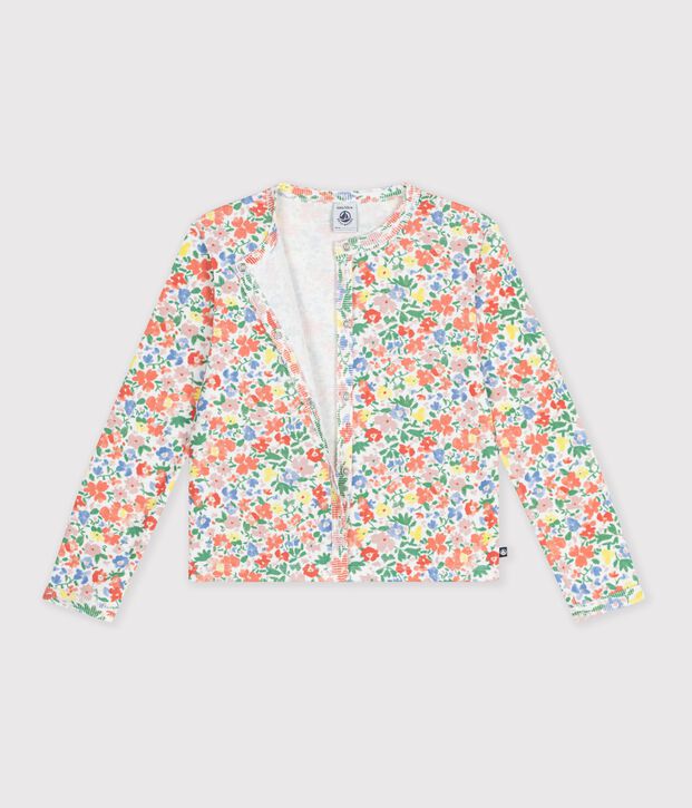 Children's cotton cardigan with flowers white/multicolor