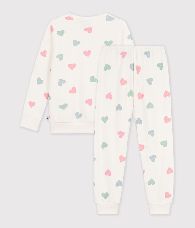 Children's cotton terry pyjamas with hearts Ecru/multicolor