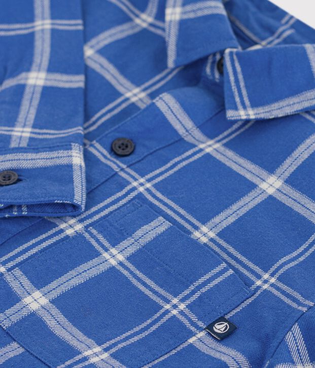 Children's checked cotton shirt blue/ecru