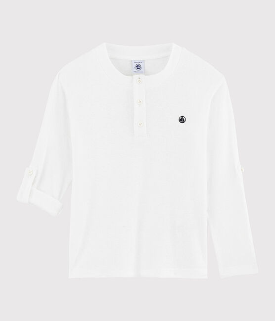Boys' Cotton and Linen Blend T-Shirt MARSHMALLOW white