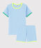 Unisex Ribbed Short Pyjamas EDNA blue/MARSHMALLOW white
