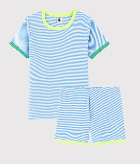 Unisex Ribbed Short Pyjamas EDNA blue/MARSHMALLOW white