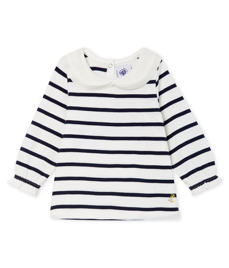 Baby Girls' Long-Sleeved Blouse with Sailor Stripes white/blue