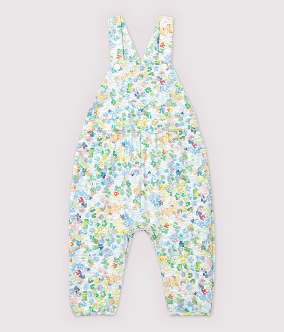 Baby Girls' Fleece Dungarees. POUSSIERE grey/MULTICO white