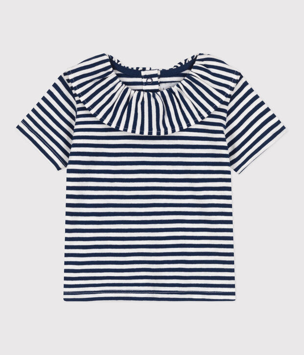 Babies' Striped Short-Sleeved Slub Jersey Blouse blue/white