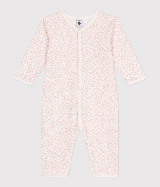 Babies' footless floral cotton pyjamas suit MARSHMALLOW /PANTY
