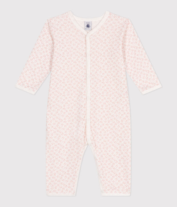Babies' footless floral cotton pyjamas suit white/pink