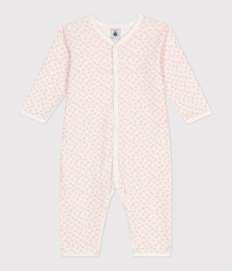 Babies' footless floral cotton pyjamas suit MARSHMALLOW /PANTY