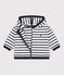Babies' Stripy Thick Jersey Breton Hoodie MARSHMALLOW white/SMOKING blue