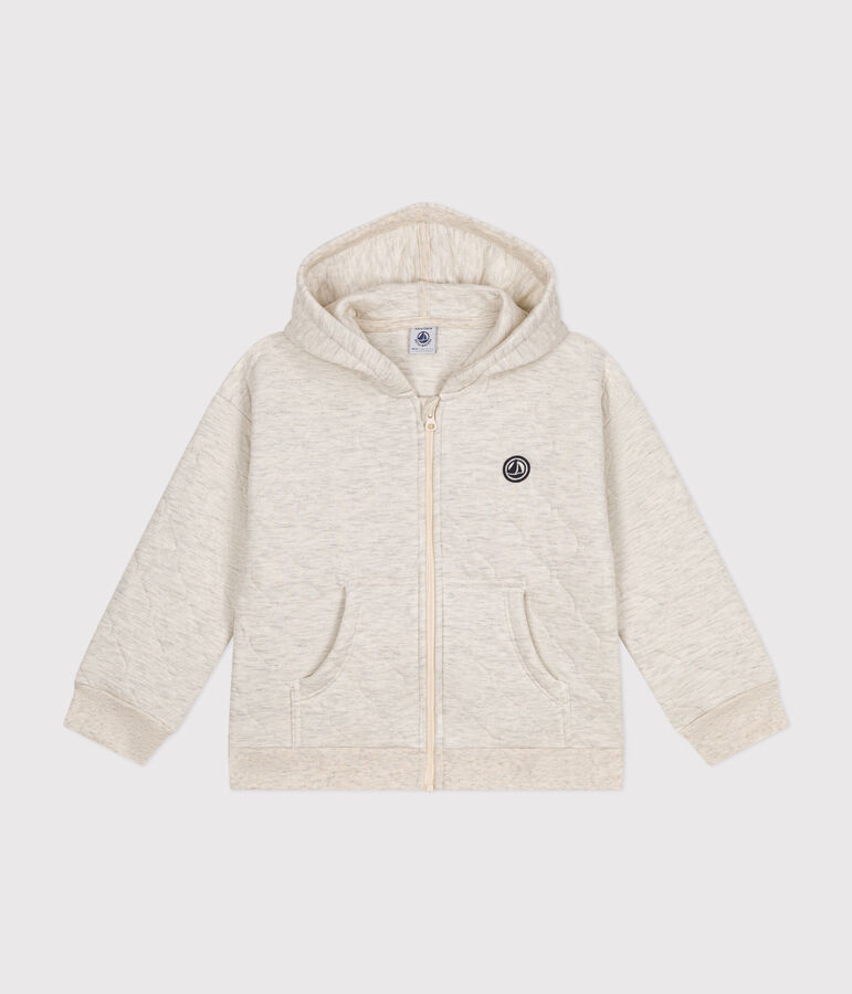 Children's unisex quilted tube knit zipped hoodie beige