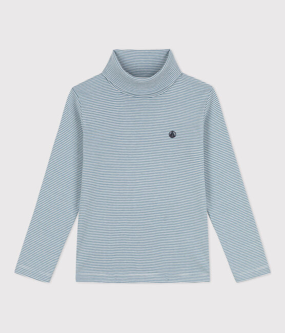 Children's Unisex Stripy Cotton Polo Neck ROVER blue/MARSHMALLOW white