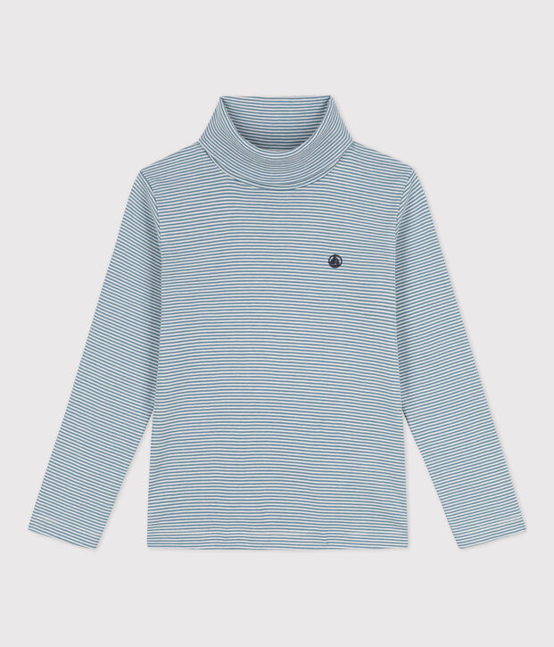 Children's Unisex Stripy Cotton Polo Neck blue/white