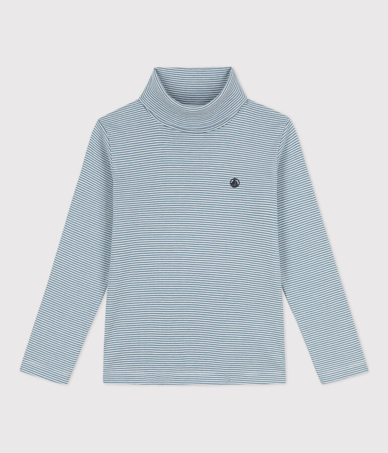 Children's Unisex Stripy Cotton Polo Neck blue/white