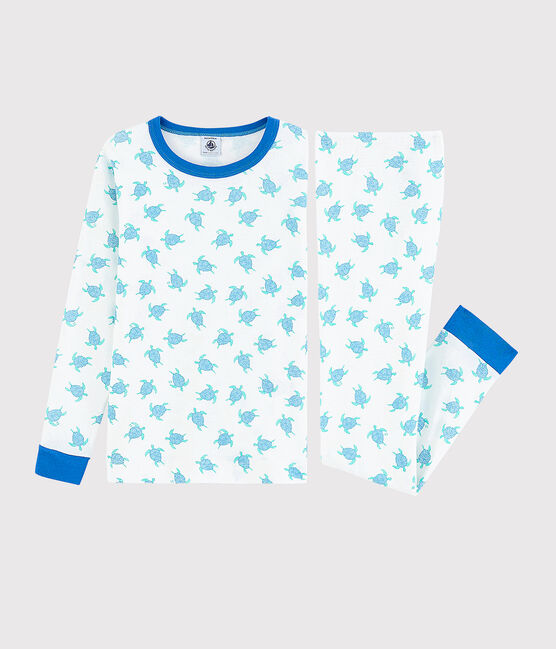 Unisex Snugfit Tortoise Print Cotton Pyjamas MARSHMALLOW white/COOL blue