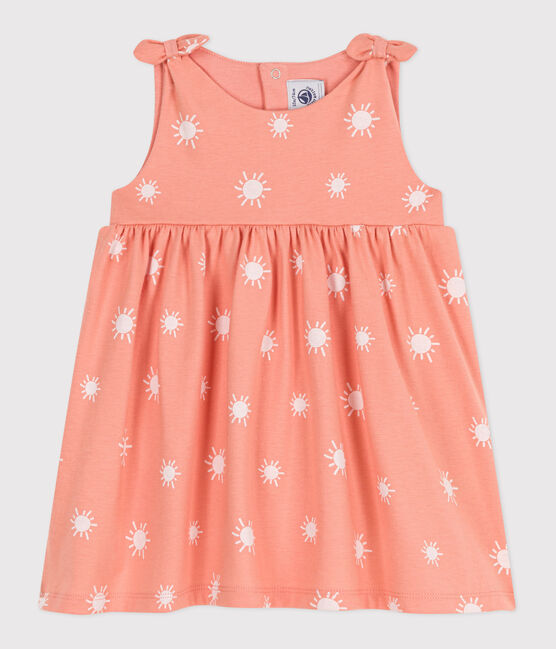Babies' sleeveless sunshine print cotton dress ABRICOT orange/MARSHMALLOW