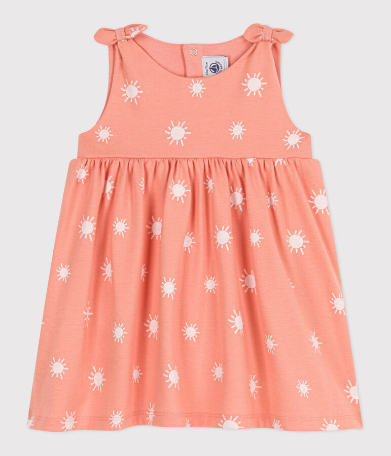 Babies' sleeveless sunshine print cotton dress orange/white