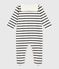 Babies' stripy velour pyjama suit MARSHMALLOW white/SMOKING blue