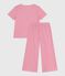 Children's cotton pyjamas with short sleeves and wide stripy legs PEONIA pink/MARSHMALLOW