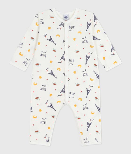 Babies' Paris-print footless cotton pyjama suit MARSHMALLOW white/MULTICO white
