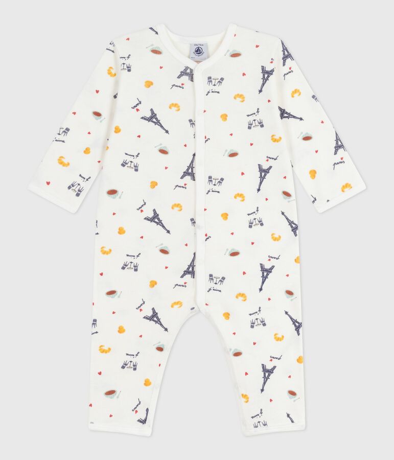Babies' Paris-print footless cotton pyjama suit white/multicolor