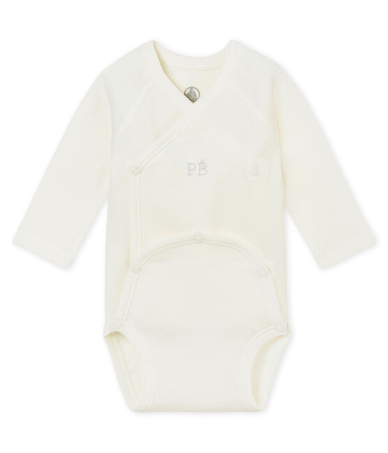 Newborn baby's long sleeved bodysuit MARSHMALLOW white