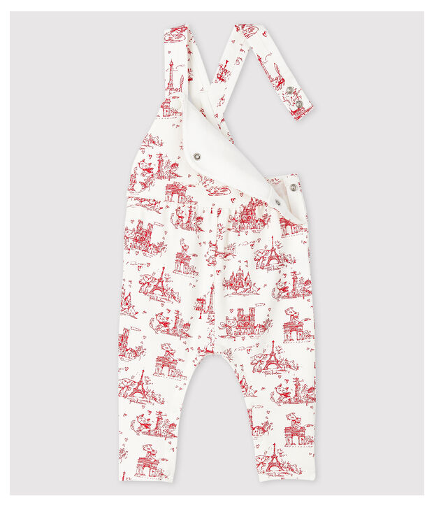 Baby Girls' Long Fleece Dungarees white/red