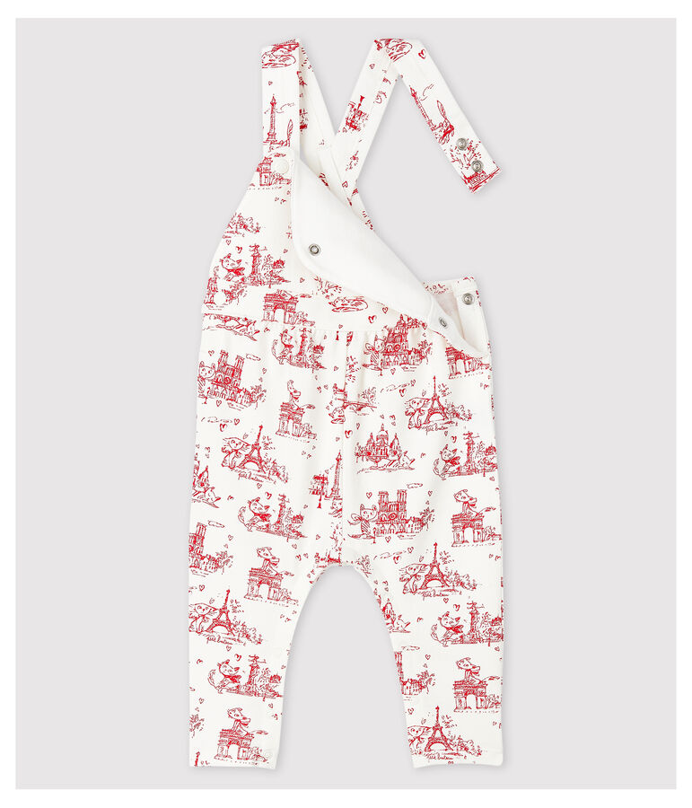 Baby Girls' Long Fleece Dungarees white/red