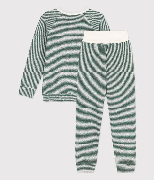 Children's Unisex Pinstriped Cotton Terry Pyjamas green/white