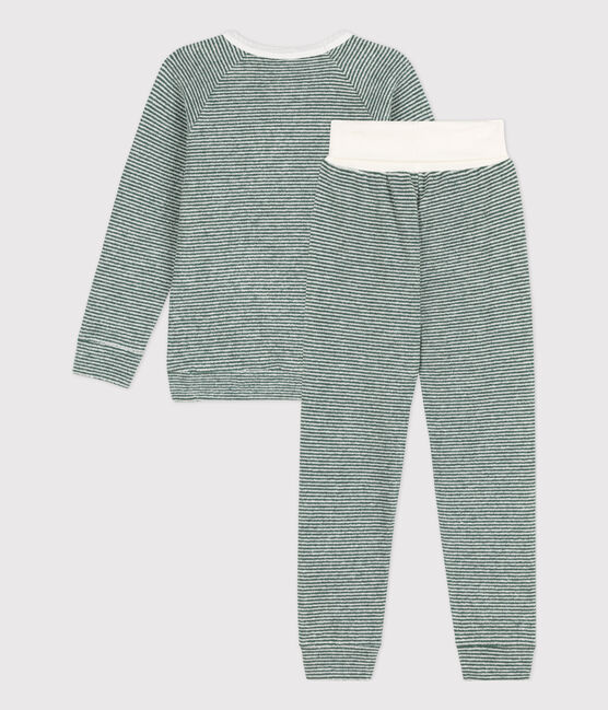 Children's Unisex Pinstriped Cotton Terry Pyjamas VALLEE green/MARSHMALLOW white