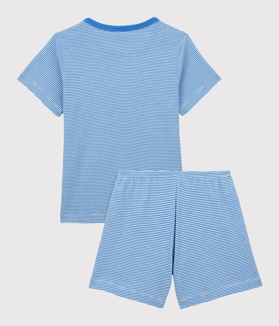 Boys' Stripy Cotton Short Pyjamas BRASIER blue/MARSHMALLOW grey
