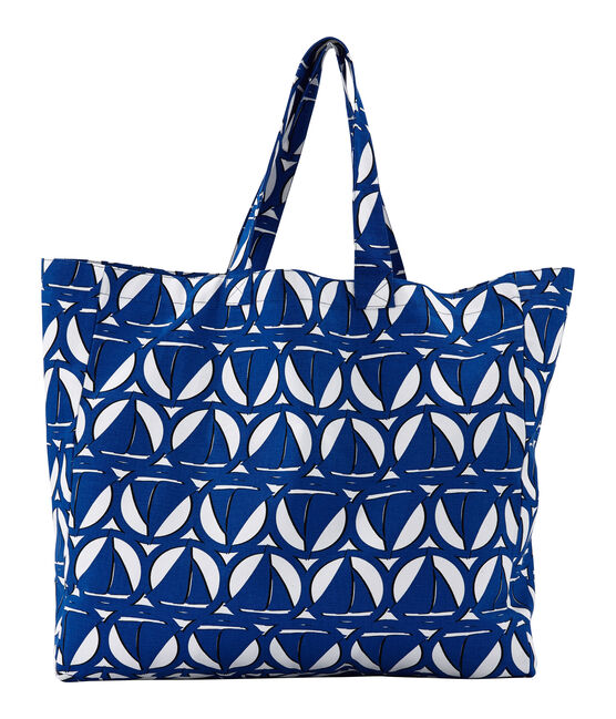 Maxi Tote bag in canvas LAIT white/PERSE blue/MULTICO