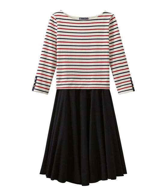 Women's trompe l'oeil dress COQUILLE beige/SMOKING blue/TERKUIT