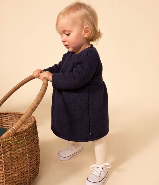 Babies' Long-Sleeved Quilted Tube Knit Dress SMOKING blue