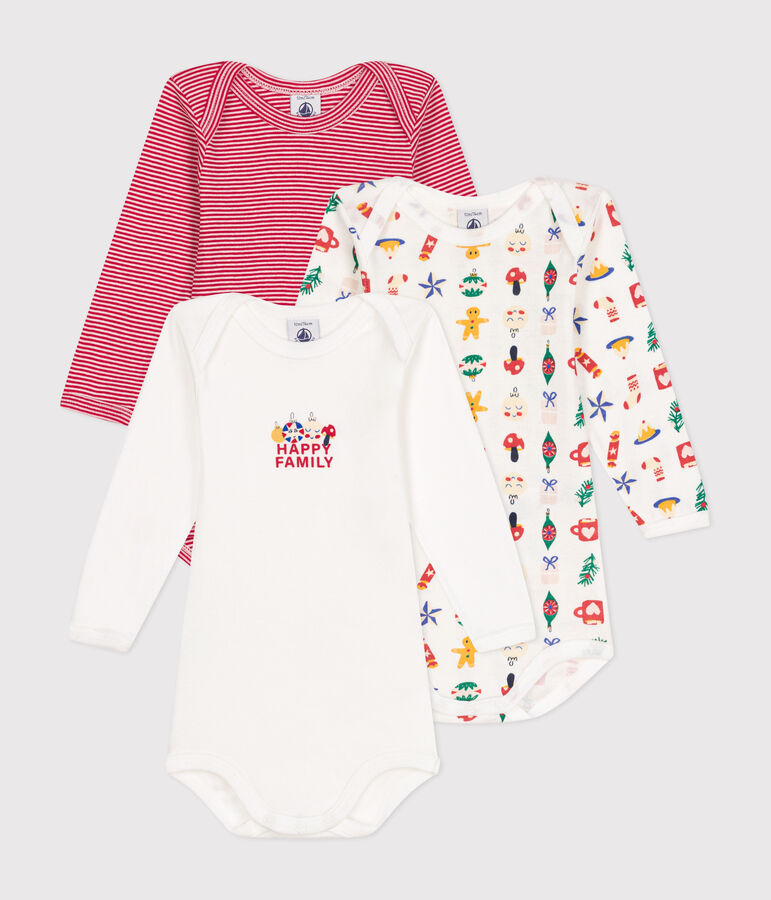Babies' long-sleeved cotton Christmas bodysuits - 3-pack multicolor