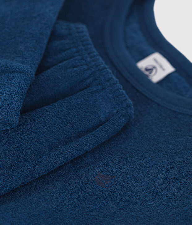 Children's plain pyjamas in brushed terry towelling blue