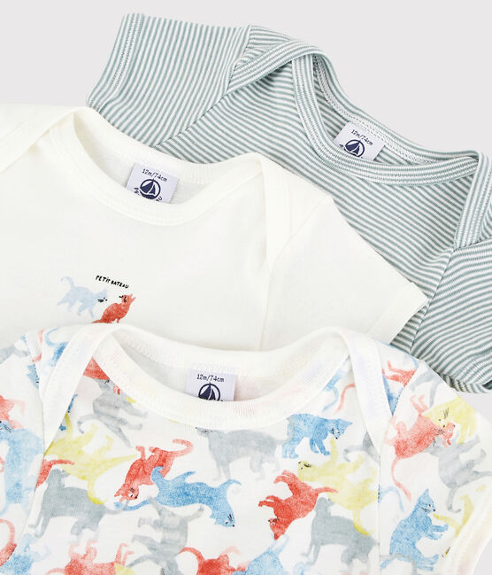Babies' Colourful Cat Pattern Short-Sleeved Organic Cotton Bodysuits - 3-Pack variante 1